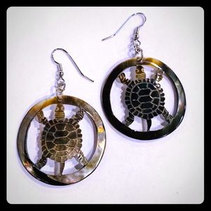Hand carved black lip shell turtle earrings